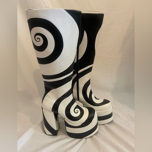 Black & white knee high platform boots